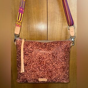 Consuela Floral Tooled Leather Crossbody Bag with Multicolor Strap